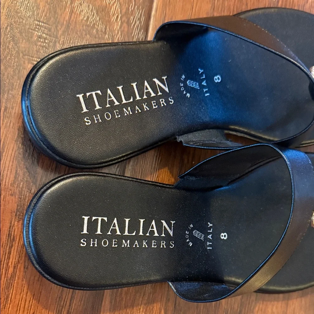 Italian Shoemakers Black Sandals with Sparkling Silver Detail Size 8 - Picture 3 of 6